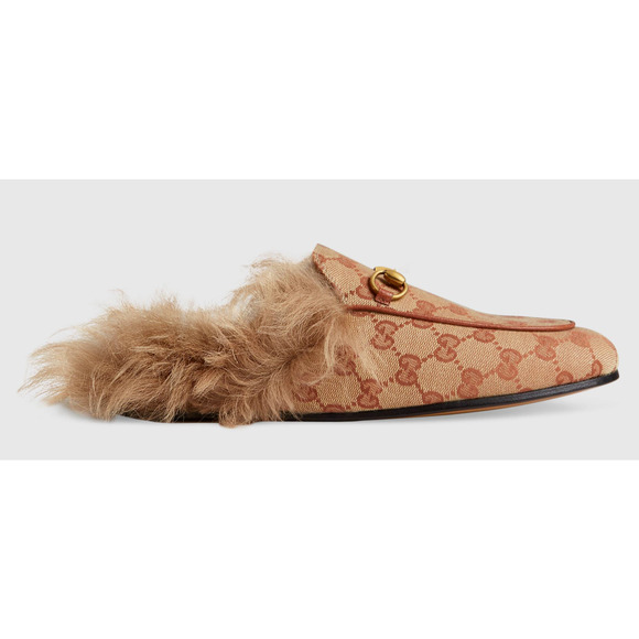 Gucci Princetown Beige Canvas Original GG Fur Loafer Slide Mule Slipper Flat 35 - Picture 5 of 12